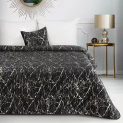 Narzuta welwetowa 170x210 BLINK 4 czarna pikowana z szampańskim przecieranym wzorem marmurkowym
