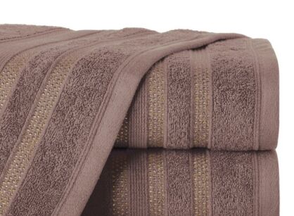 Ręcznik bawełniany 70x140 JUDY jasny brąz z delikatną bordiurą z błyszczącą srebrną nicią