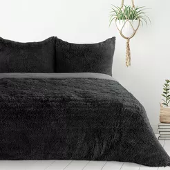 Pościel z mikrowłókna 160x200 TIFFANY czarna o strukturze futra z kolekcji Design 91