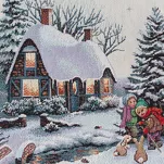 Bieżnik świąteczny 45x140 4051 gobelinowy naturalny z wzorem świątecznej scenerii - 3