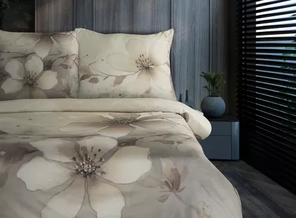 Pościel z makosatyny 160x200 FLORIN Eva Minge beżowa kremowa designerski wzór Premium