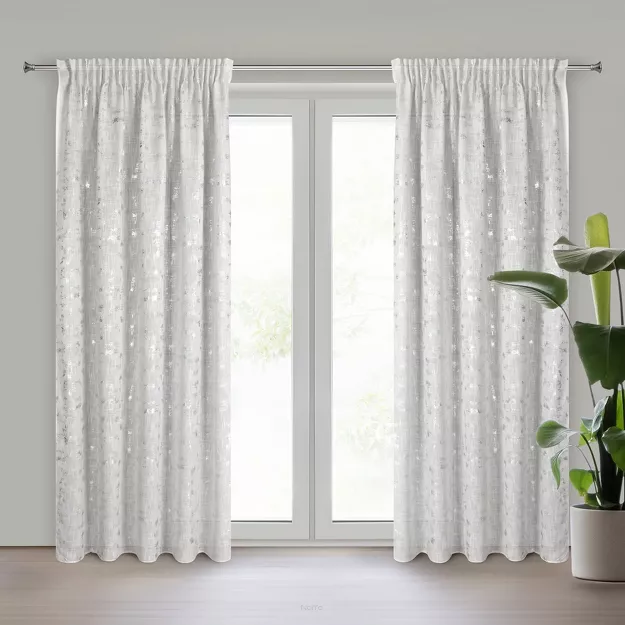 Zasłona na taśmie 140x270 INES naturalna w stylu eko z dodatkiem lnu z przecieranym delikatnym nadrukiem