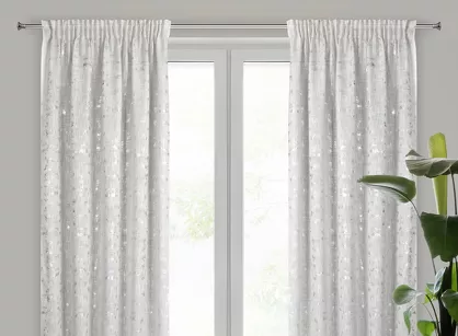 Zasłona na taśmie 140x270 INES naturalna w stylu eko z dodatkiem lnu z przecieranym delikatnym nadrukiem