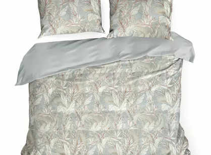 Pościel satynowa 180x200 NIKA 43 jasny szary z motywem roślinnym z kolekcji Nova Print