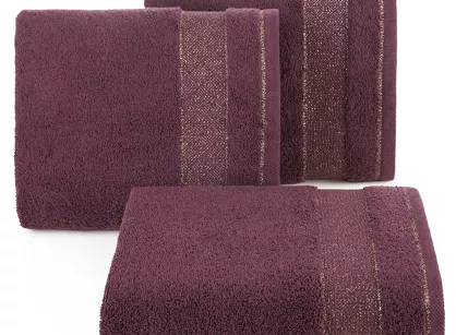 Ręcznik bawełniany 50x90 NESSY bordowy szeroką żakardową bordiurą w geometryczny wzór przetykaną błyszczącą nicią