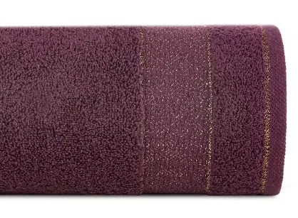 Ręcznik 50x90 NESSY bordowy z szeroką żakardową bordiurą  przetykaną metaliczną nicią 500 g/m2