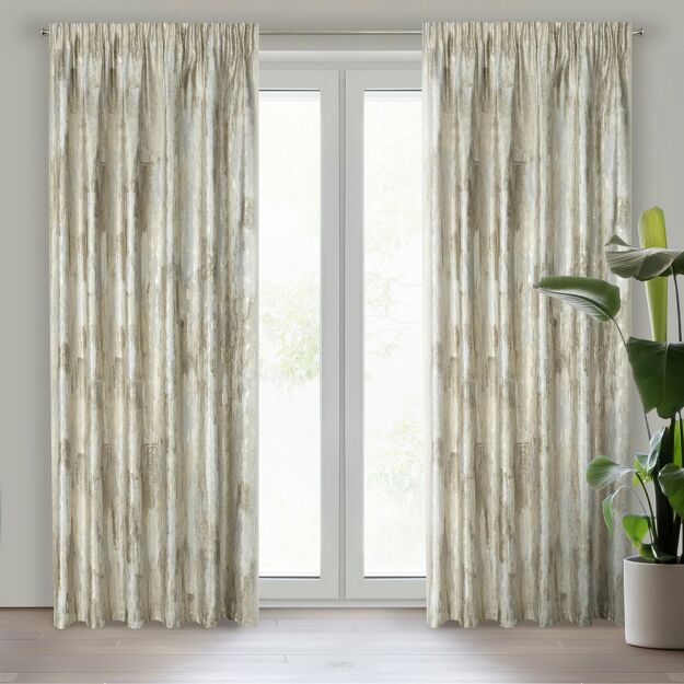 Zasłona na taśmie 140x270 ELLA welwetowa kremowa z metalicznym nadrukiem