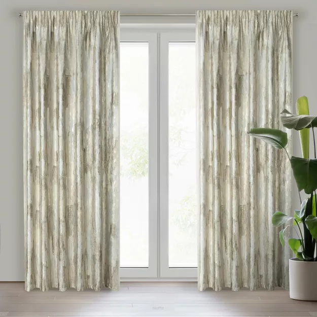 Zasłona gotowa na taśmie 140x270 ELLA welwetowa kremowa z metalicznym nadrukiem