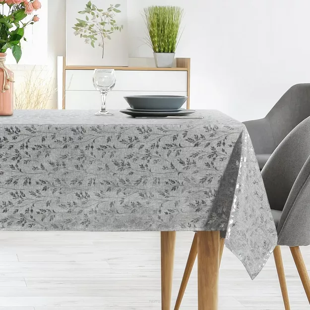 Obrus 140x220 SIMONA z błyszczącym srebrnym nadrukiem gałązek
