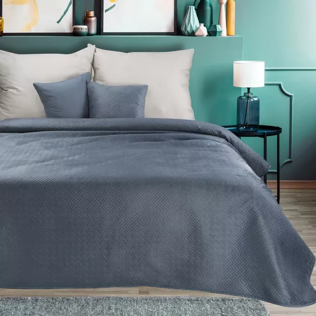 Narzuta welwetowa 170x210 LUIZ 5 grafitowa w geometryczny wzór