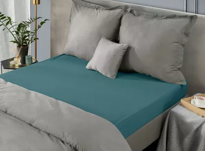 Prześcieradło z satyny bawełnianej z gumką NOVA 3 petrol 220x200