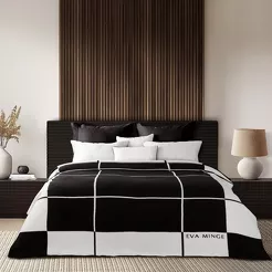 Koc bawełniano akrylowy 220x240 ELEGANT 1 Eva Minge biały czarny wzór geometryczny dwustronny