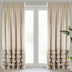 Zasłona gotowa na taśmie 140x270 DANI welwetowa beżowa jednokolorowa zdobiona w dolnej części falbanami