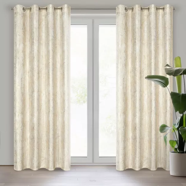 Zasłona na przelotkach 140x250 MALIA welwetowa kremowa z metalicznym nadrukiem