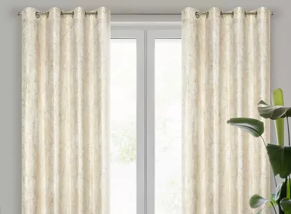 Zasłona na przelotkach 140x250 MALIA welwetowa kremowa z metalicznym nadrukiem