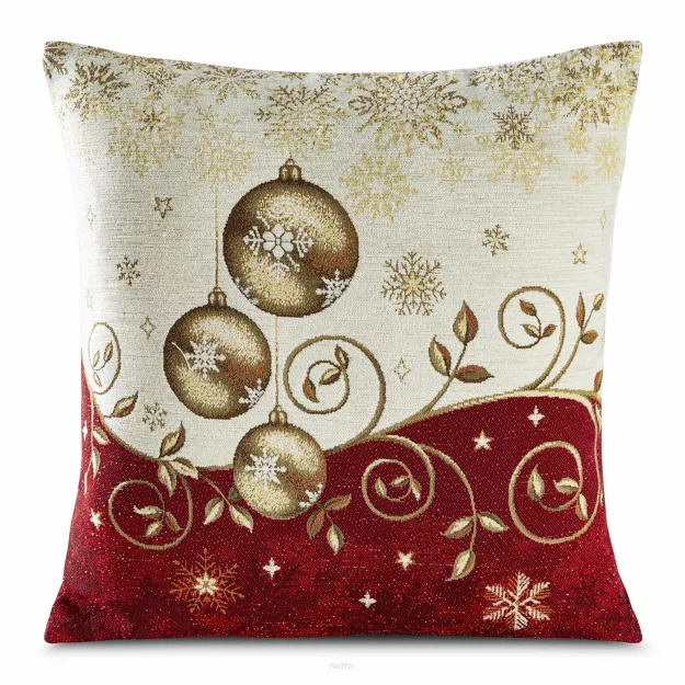 Poszewka świąteczna 45x45 670 gobelinowa beżowa utkana nicią szenilową