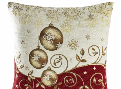 Poszewka świąteczna 45x45 670 gobelinowa beżowa utkana nicią szenilową