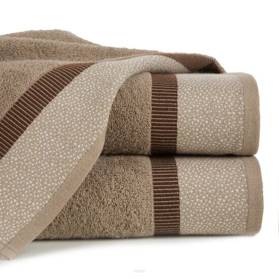 Ręcznik bawełniany 50x90 MARIT ciemny beż z kontrastową bordiurą w drobny żakardowy wzór