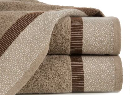 Ręcznik bawełniany 50x90 MARIT ciemny beż z kontrastową bordiurą w drobny żakardowy wzór