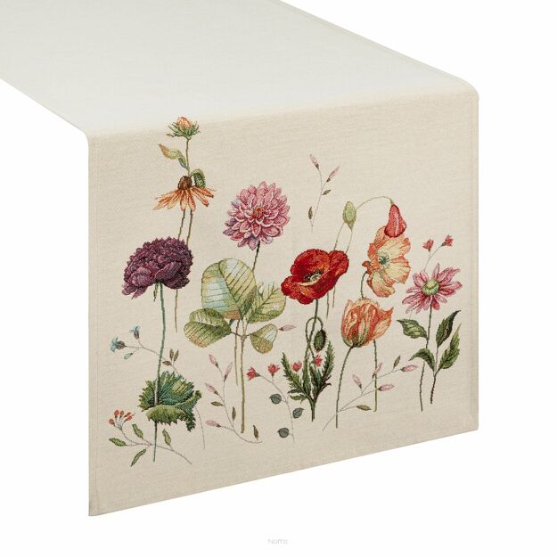 Bieżnik gobelinowy 40x100 1239 naturalny z wzorem kwiatów polnych