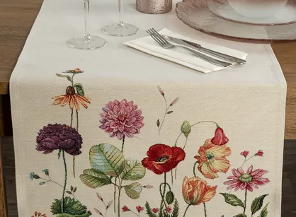 Bieżnik gobelinowy 40x100 1239 naturalny z wzorem kwiatów polnych