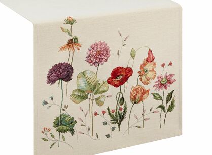 Bieżnik gobelinowy 40x100 1239 naturalny z wzorem kwiatów polnych
