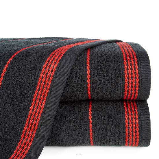 Ręcznik bawełniany 70x140 MIRA czarny zdobiony bordiurą w pasy