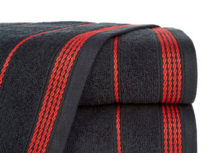Ręcznik bawełniany 70x140 MIRA czarny zdobiony bordiurą w pasy