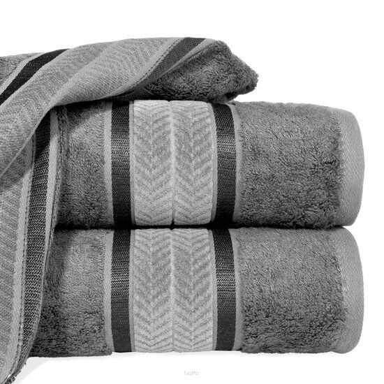 Ręcznik żakardowy 50x90 MIRO stalowy bambusowy z lśniącymi paskami z kolekcji Premium