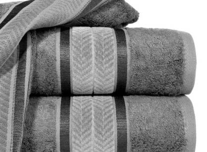 Ręcznik żakardowy 50x90 MIRO stalowy bambusowy z lśniącymi paskami z kolekcji Premium