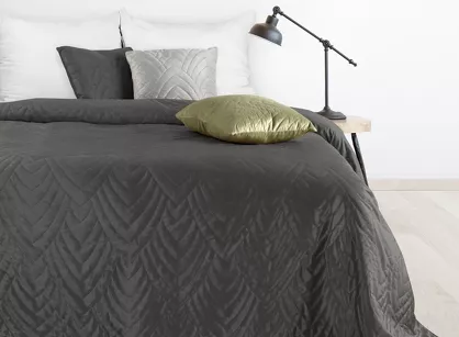 Narzuta welwetowa 170x210 LUIZ 6 grafitowa pikowana w powtarzalny wzór