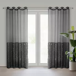 Firana na przelotkach 140x250 DEBORA czarna z woalu wycinana laserowo wzorem kół