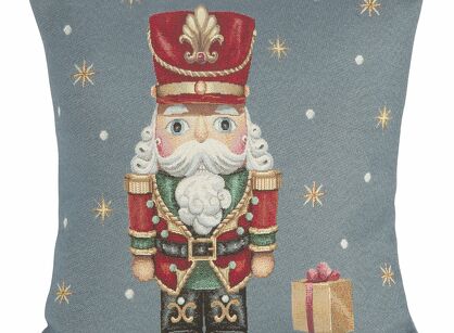 Poszewka świąteczna 45x45 6081 gobelinowa popielata z wzorem dziadka do orzechów