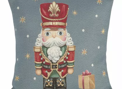 Poszewka świąteczna 45x45 6081 gobelinowa popielata z wzorem dziadka do orzechów