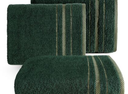 Ręcznik bawełniany 70x140 KORAL ciemna zieleń zdobiony subtelną bordiurą w pasy