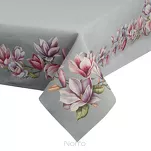 Obrus gobelinowy 140x180 1214 popielaty z wzorem różowych kwiatów magnolii - 5