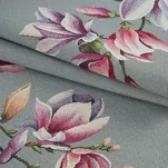 Obrus gobelinowy 140x180 1214 popielaty z wzorem różowych kwiatów magnolii - 3