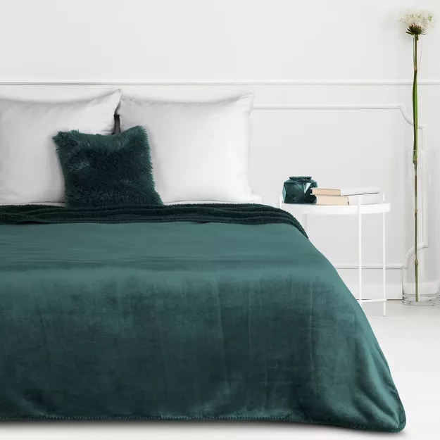 Koc jednokolorowy 170x210 TEDY ciemna zieleń imitujący buklę