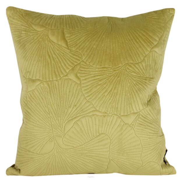 Poszewka welwetowa 45x45 VELVET 58G jasna zieleń z wzorem liści miłorzębu