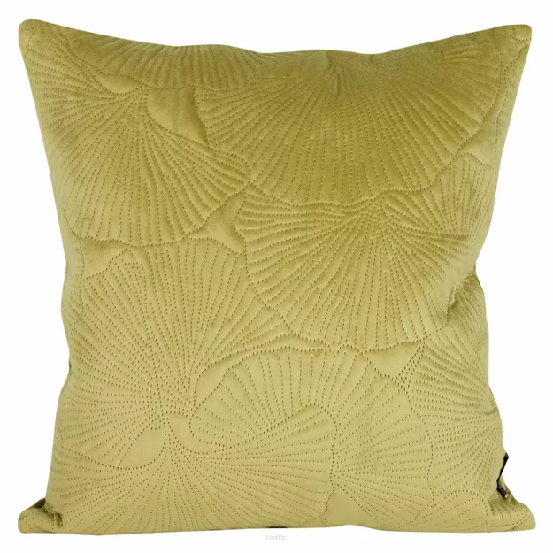 Poszewka welwetowa 45x45 VELVET 58G jasna zieleń z wzorem liści miłorzębu