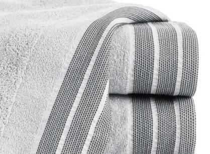 Ręcznik bawełniany 70x140 PATI srebrny w pasy z szeroką żakardową bordiurą