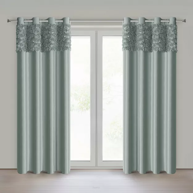 Zasłona na przelotkach 140x250 ROSES 13 Eva Minge welwetowa miętowa aplikacja róż 3D