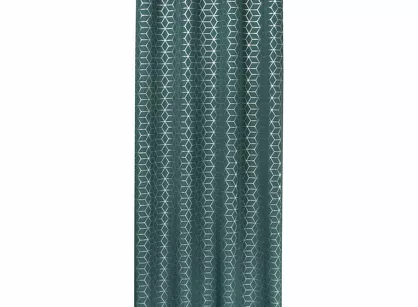 Zasłona gotowa na przelotkach 140x250 CUBE ciemny turkus z geometrycznym srebrnym nadrukiem