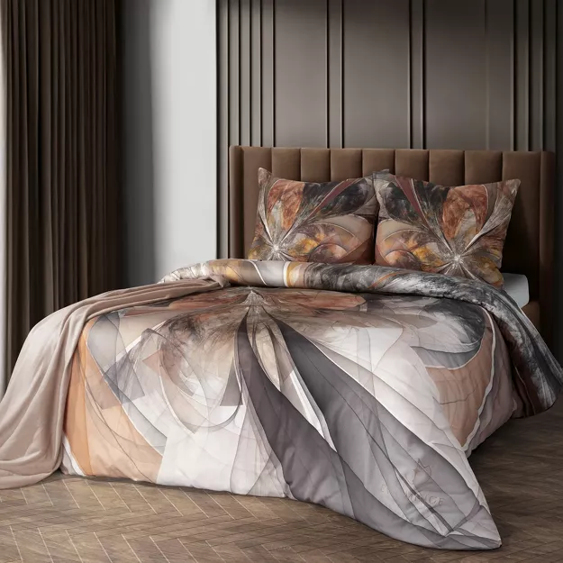 Pościel z makosatyny 220x200 LUMEA Eva Minge kremowa ruda designerski wzór Premium