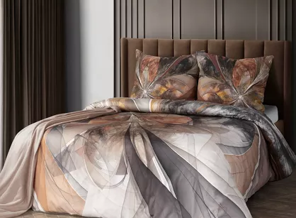 Pościel z makosatyny 220x200 LUMEA Eva Minge kremowa ruda designerski wzór Premium