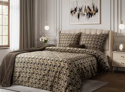 Pościel z makosatyny 220x200 REINA 52 ciemny brąz z wzorem geometrycznym z kolekcji Reina Line