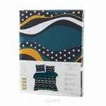 Pościel satynowa 140x200 NIKA 50 morska z musztardowym falującym wzorem z kolekcji Nova Print - 7