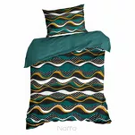 Pościel satynowa 140x200 NIKA 50 morska z musztardowym falującym wzorem z kolekcji Nova Print - 5