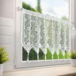 Zazdrostka w tunelu 150x60 MARTHA biała z bawełny ażurowy wzór z chwostami