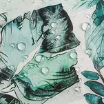 Zasłona na taras 155x240 GARDEN 2 na szelkach zapinanymi na rzepy biała z zielonym wzorem kwiatowym wodoodporna - 5